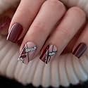 CurvLife Medium Square Fall Press On Nails, Mocha Geometry Gold, Soft Gel