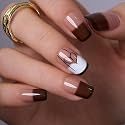 CurvLife Medium Square French Tip Fall Press On Nails, Brown, Soft Gel