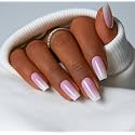 CurvLife Medium Square French Tip Press On Nails, Blush White, Soft Gel