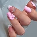CurvLife Medium Square French Tip Press On Nails, Pink Fairy, Soft Gel
