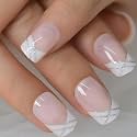 CurvLife Medium Square French Tip Press On Nails, Ivory Edge, Soft Gel