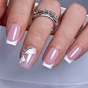 CurvLife Medium Square French Tip Press On Nails, Petal Shine, Soft Gel