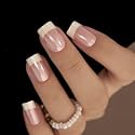 CurvLife Medium Square French Tip Press On Nails, Pearl White, Soft Gel