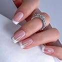 CurvLife Medium Square French Tip Press On Nails, Aurora White, Soft Gel