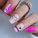 CurvLife Medium Square Press On Nails, Heart Line Black, Soft Gel