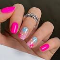CurvLife Short Square Floral Press On Nails, Pop Bloom Blue, Soft Gel