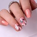 CurvLife Short Square Floral Press On Nails, Coral Bloom Orange, Soft Gel