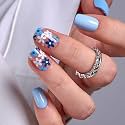 CurvLife Short Square Floral Press On Nails, Azure Bloom Blue, Soft Gel