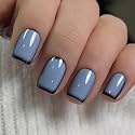 CurvLife Short Square French Tip Press On Nails, Slate Edge Black, Soft Gel