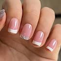 CurvLife Short Square French Tip Press On Nails, Glitter Pink, Soft Gel