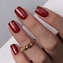 CurvLife Short Square Glitter Press On Nails, Wine Mirror Red, Soft Gel