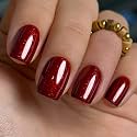 CurvLife Short Square Glitter Press On Nails, Smoky Ruby Red, Soft Gel