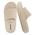 CUSHIONAIRE Feather EVA Slides for Women – Comfortable Slip On Womens Slippers, Indoor Outdoor Shower Shoes, Beach Essential Cloud Slides
