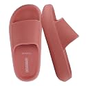 CUSHIONAIRE Feather EVA Slides for Women – Comfortable Slip On Womens Slippers, Indoor Outdoor Shower Shoes, Beach Essential Cloud Slides