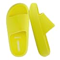 CUSHIONAIRE Feather EVA Slides for Women – Comfortable Slip On Womens Slippers, Indoor Outdoor Shower Shoes, Beach Essential Cloud Slides