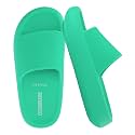 CUSHIONAIRE Feather EVA Slides for Women – Comfortable Slip On Womens Slippers, Indoor Outdoor Shower Shoes, Beach Essential Cloud Slides