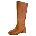 CUSHIONAIRE Sawyer Genuine Leather Tall Chunky Heel Womens Boots - Pull On Casual Knee High Boots for Women