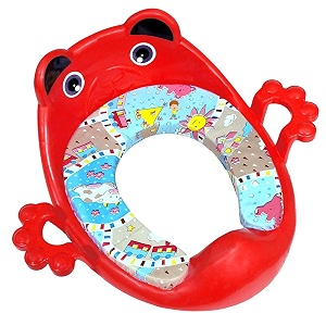 cushioned potty seat with easy grip handles and comfortable seat red