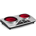 CUSIMAX 1800W Double Burners Portable Electric Hob, Double Hot Plate, Electric Hot Plate for Cooking, Countertop Burner with Dual Adjustable Temperature, Compatible for All Cookwares