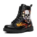 Custom Black Combat Boots for Women Fashion Lace-Up Skull Rose Ankle Booties Chunky Heel Platform Leather Boots