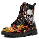Custom Black Combat Boots for Women Fashion Lace-Up Skull Rose Ankle Booties Chunky Heel Platform Leather Boots