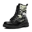 Custom Black Combat Boots for Women Fashion Lace-Up Skull Rose Ankle Booties Chunky Heel Platform Leather Boots