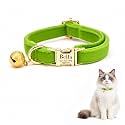 Custom Cat Collar with Bells Personalized Small Cat Collar Engraved Name &amp; Phone Number with Secure Metal Quick-Release Buckle Adjustable (Apple Green)