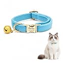 Custom Cat Collar with Bells Personalized Small Cat Collar Engraved Name & Phone Number with Secure Metal Quick-Release Buckle Adjustable (Lake Blue​)