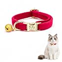 Custom Cat Collar with Bells Personalized Small Cat Collar Engraved Name & Phone Number with Secure Metal Quick-Release Buckle Adjustable (Bright RED)