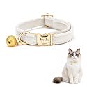 Custom Cat Collar with Bells Personalized Small Cat Collar Engraved Name & Phone Number with Secure Metal Quick-Release Buckle Adjustable (Off-White​)