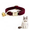 Custom Cat Collar with Bells Personalized Small Cat Collar Engraved Name & Phone Number with Secure Metal Quick-Release Buckle Adjustable (Burgundy)