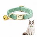 Custom Cat Collar with Bells Personalized Small Cat Collar Engraved Name & Phone Number with Secure Metal Quick-Release Buckle Adjustable (Light Green)