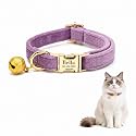 Custom Cat Collar with Bells Personalized Small Cat Collar Engraved Name & Phone Number with Secure Metal Quick-Release Buckle Adjustable (Light Purple)