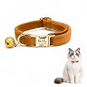 Custom Cat Collar with Bells Personalized Small Cat Collar Engraved Name & Phone Number with Secure Metal Quick-Release Buckle Adjustable (Brown)
