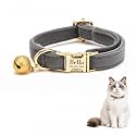 Custom Cat Collar with Bells Personalized Small Cat Collar Engraved Name & Phone Number with Secure Metal Quick-Release Buckle Adjustable (Light Gray)