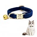 Custom Cat Collar with Bells Personalized Small Cat Collar Engraved Name & Phone Number with Secure Metal Quick-Release Buckle Adjustable (Sapphire Blue)