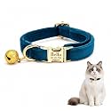 Custom Cat Collar with Bells Personalized Small Cat Collar Engraved Name & Phone Number with Secure Metal Quick-Release Buckle Adjustable (Peacock Blue​)