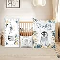 Custom Penguin Crib Bedding Set for Boys Gifts Floral Design Color16