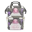 Custom Diaper Bag Backpack for Girls Boys Kids Watercolor Octopus Jellyfish Gift the Best: Spacious Waterproof Nappy Bag for Men and Women