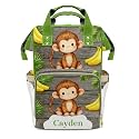 Custom Diaper Bag Backpack Name Gift Watercolor Monkey Banana Jungle Leaf Cute Versatile Travel Bag: Large Capacity &amp; Multiple Compartments for Everyone
