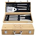 Custom Engraved Monogram Icon BBQ Grill Tools Set, Wooden Case (SS)