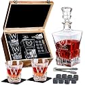 Custom Engraved Monogram Icon Whiskey Decanter Set, Heavy Wood Box