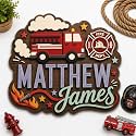 Custom Firetruck Firefighter Wooden Nursery Name Sign, Kids room decor