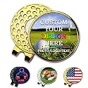 Custom Golf Ball Markers with Magnetic Hat Clip - Personalized Ball Marker Hat Clip with 1" Diameter Ball Marker Customized with Your Photo Logo Text Name
