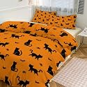 Custom Halloween Orange Bat Spider Webs Black Cat Duvet Cover Twin Queen Spooky Personalized Bedding Set Witch Hat Pumpkin Customized Duvet Cover Set Trick Or Treat Cute Comforter Cover Set 3 Piece