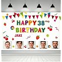 Custom Happy Birthday Banner, Personalized Birthday Banner, Happy Birthday Background Customize for Men Women Kids with Picture/Name/Age Decorations Indoor Outdoor (Style 1)
