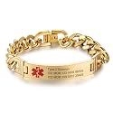 Custom Medical Alert Bracelet, Engraved Stainless Steel ID Bracelets for Men Women, Emergency Awareness Medic ID Bracelet for Autism Allergy Diabetic Epilepsy,Available in 7.5 Inch, 8.5 Inch, 9.8 Inch