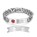 Custom Medical Alert Bracelet, Engraved Stainless Steel ID Bracelets for Men Women, Emergency Awareness Medic ID Bracelet for Autism Allergy Diabetic Epilepsy,Available in 7.5 Inch, 8.5 Inch, 9.8 Inch