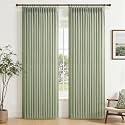 Custom Memory Trained Pleated Office Curtains 78 Inches Long, Light Green Blackout Double Layer Thick Linen Thermal Drapes Noise Reducing Privacy Country Windows Curtain 2 Panels Set Energy Efficient