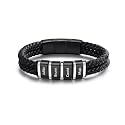 Custom Mens Bracelet, Men's Leather Bracelet with Name Beads, Personalized Father Dad Valentine's Day Gifts for Husband Her
